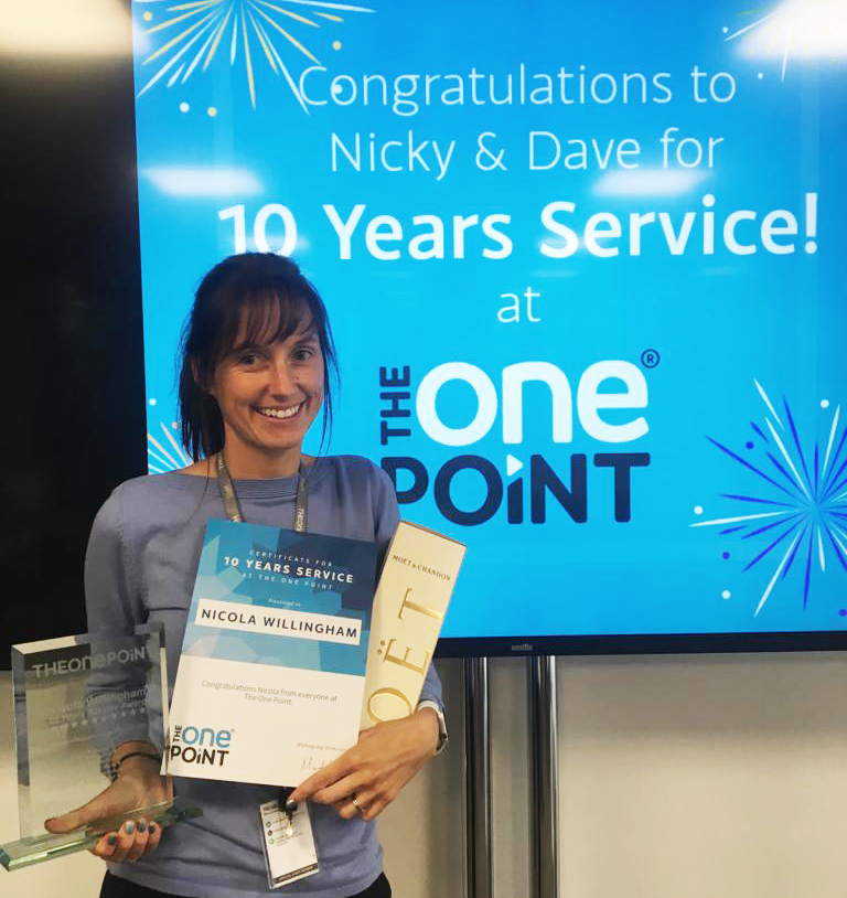 Nicola Willingham Director of Finance and Operations at The One Point Celebrate 10 years service