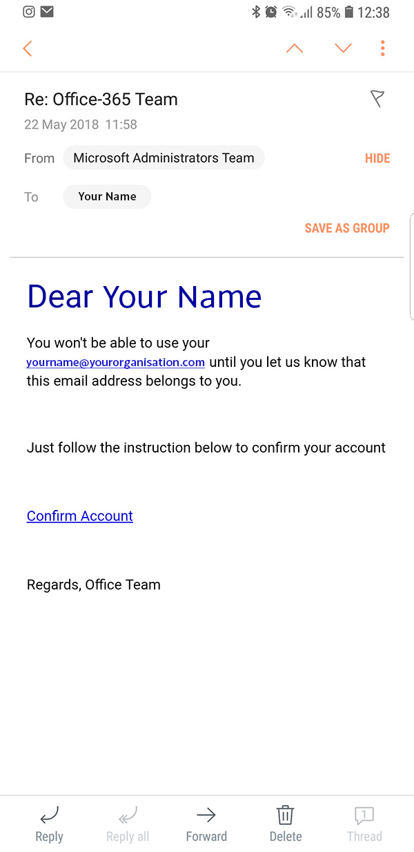 Scam alert, Office 365 Phishing Scam