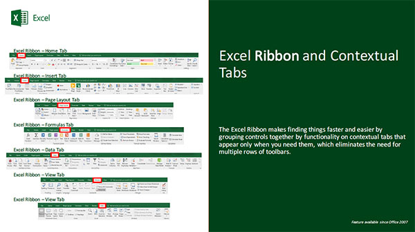 The One Point Excel 2016 tips and tricks ribbon
